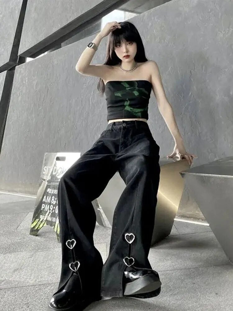 Trendy Y2K Wide Leg Jeans for a Chic Grunge Aesthetic Look