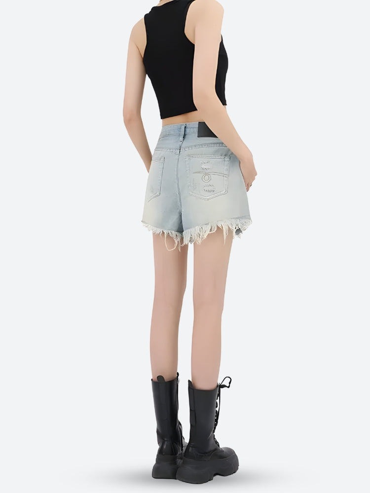 Trendy Y2K Wide Leg Ripped Denim Shorts for a Chic Grunge Aesthetic Look