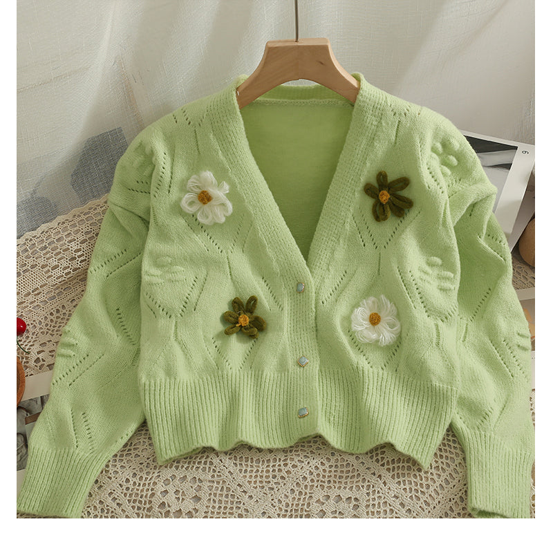 V-Neck Floral Cropped Cardigan Sweater - Y2K Aesthetic Cute Top for Coquette Style Outfits