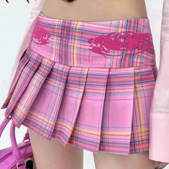 Vibrant Harajuku Plaid Skirt & Bow Set - Y2K Aesthetic Outfit for Trendy Looks