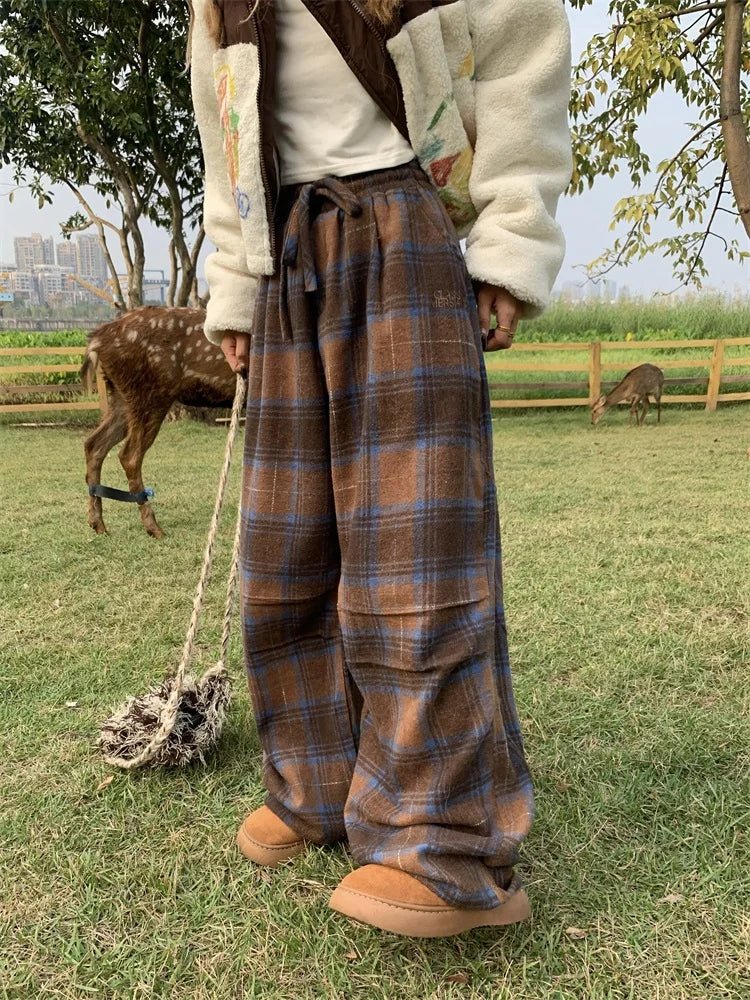 Vintage Brown Plaid Y2K Pants for a Chic Coquette Aesthetic Look