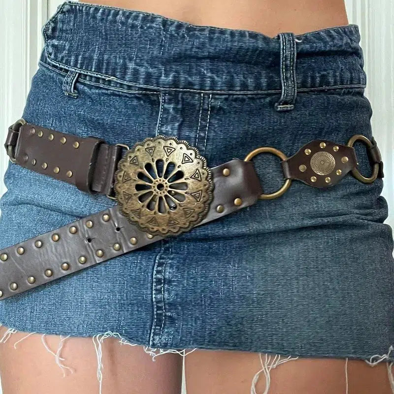 Vintage Ethnic Buckle Belt for Y2K Fashion and Coquette Aesthetic Outfits