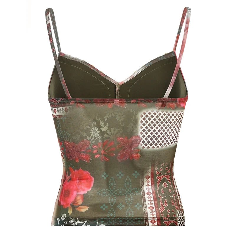 Vintage Floral Tie Cami Top - Y2K Aesthetic Cute Crop Top for Coquette Style Outfits