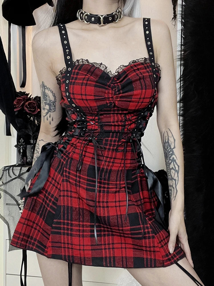 Vintage Gothic Corset Mini Dress - Y2K Aesthetic with Grunge Style Elements