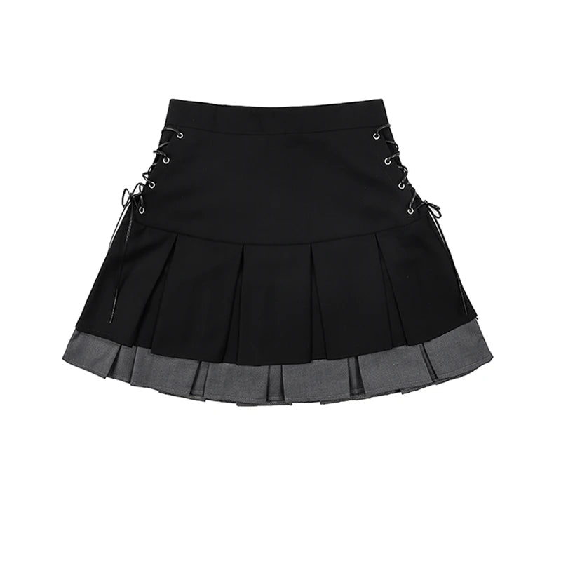 Vintage Gothic Pleated Skirt - Y2K Grunge Aesthetic with Dark Academia Flair