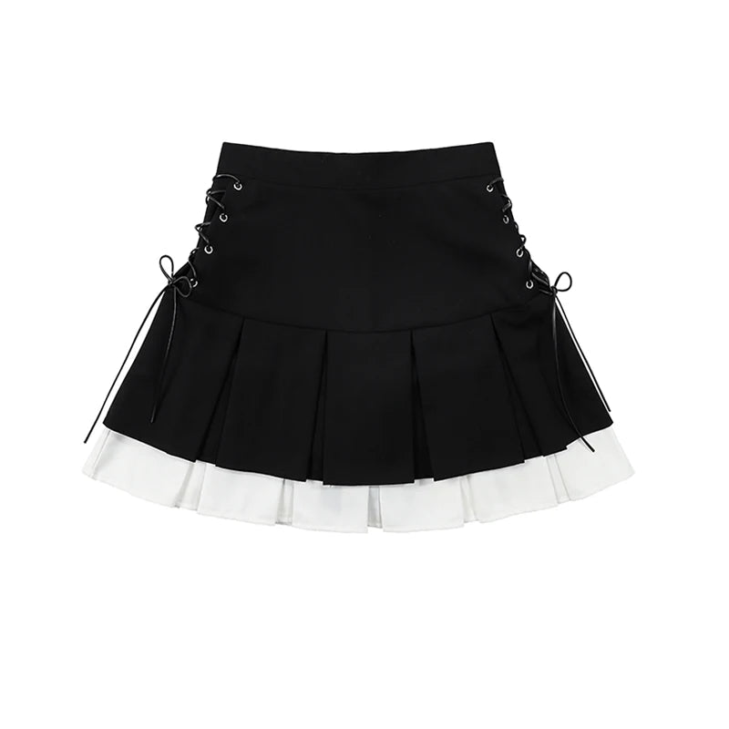 Vintage Gothic Pleated Skirt - Y2K Grunge Aesthetic with Dark Academia Flair