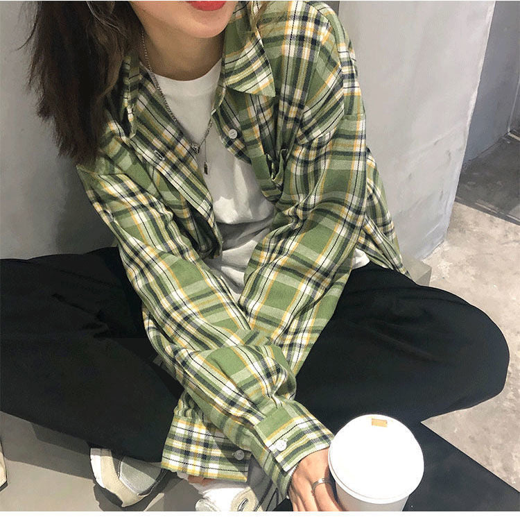 Vintage-Inspired Loose Plaid Blouse Shirt for Y2K Aesthetic and Coquette Style