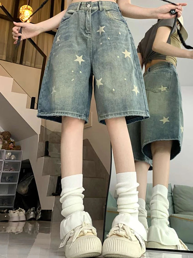 Vintage-Inspired Washed Denim Shorts for Y2K Aesthetic Outfits and Casual Summer Style