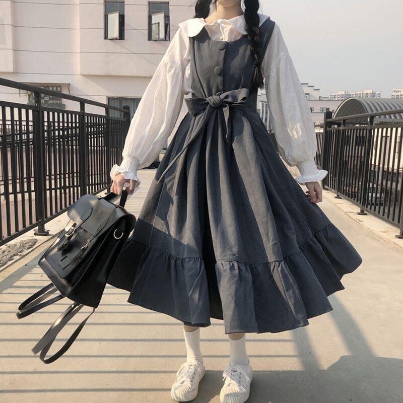 Vintage Kawaii Aesthetic Dark Dress - Y2K Fashion with Cute Details and Unique Style