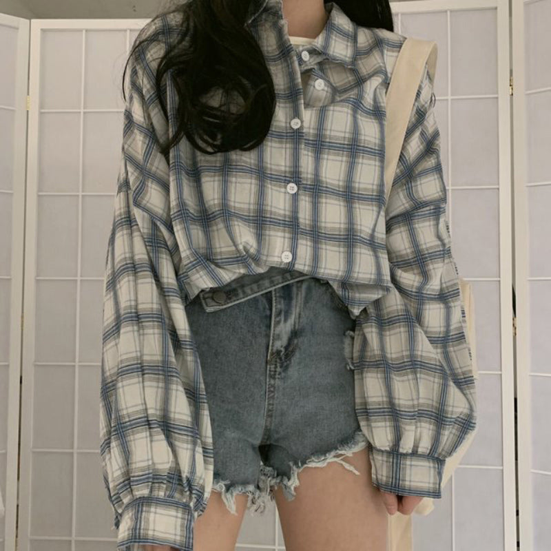 Vintage Oversized Plaid Shirt - Y2K Aesthetic Grunge Style for Cozy Layering and Chic Looks