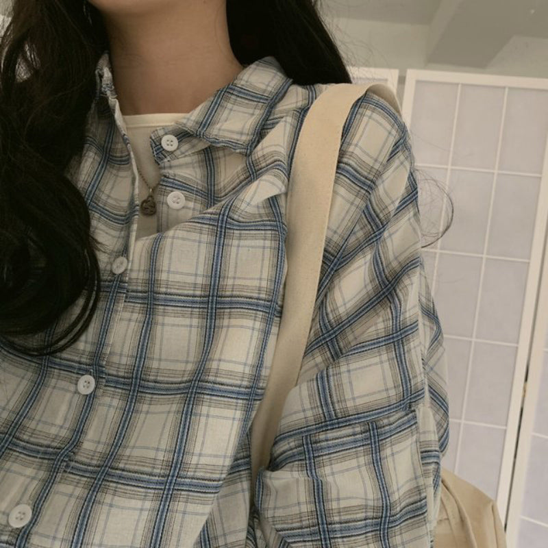 Vintage Oversized Plaid Shirt - Y2K Aesthetic Grunge Style for Cozy Layering and Chic Looks