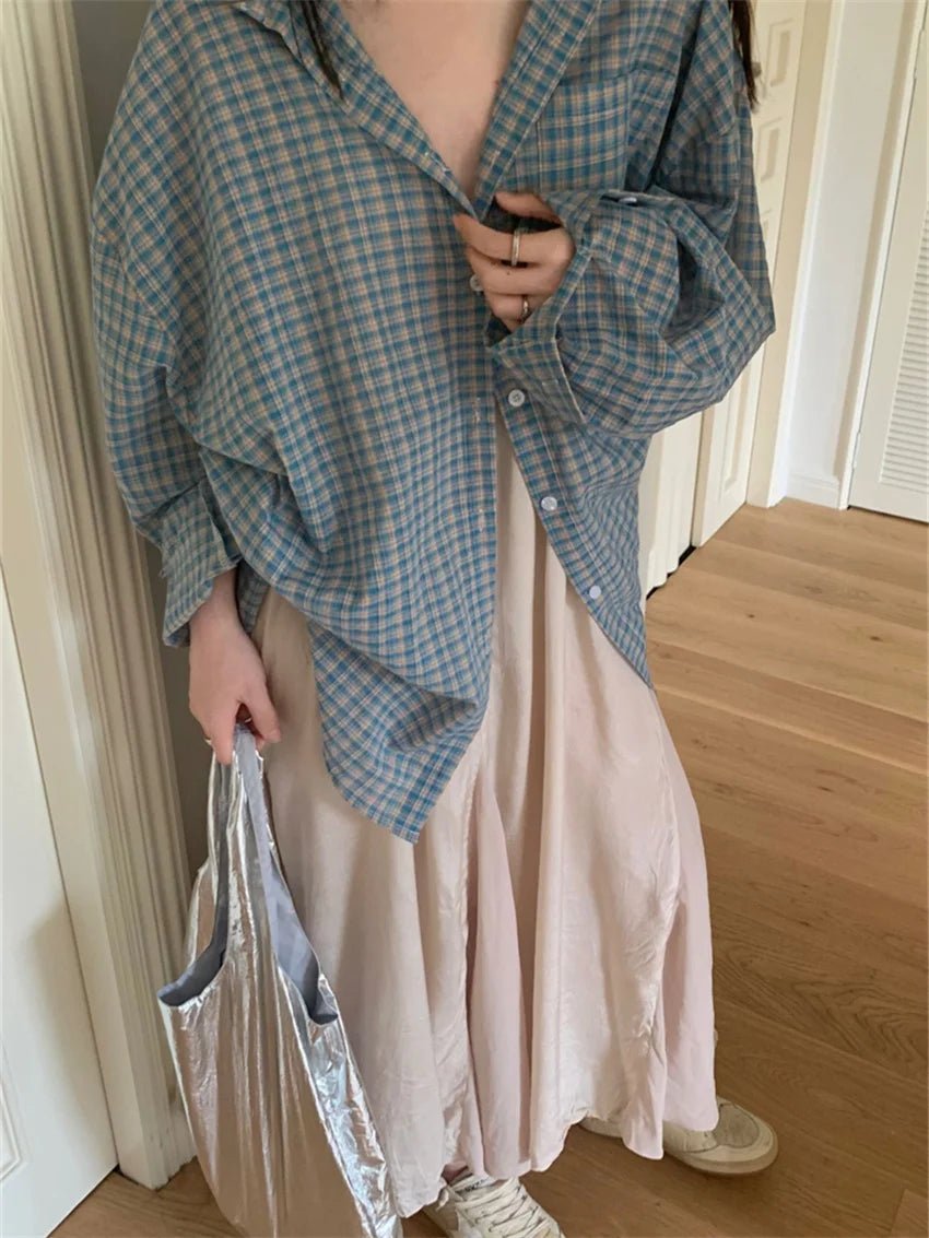 Vintage Plaid Oversized Shirt - Y2K Aesthetic Grunge Style for Cozy Layering and Chic Outfits