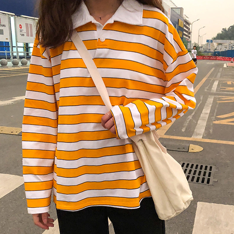 Vintage Striped Loose Casual Y2K Style Turn Down Collar Shirt for Effortless Aesthetic