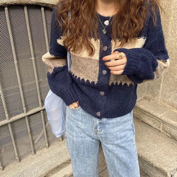 Vintage Striped Y2K Aesthetic Single Breasted Cardigan Sweater for Cozy Outfits