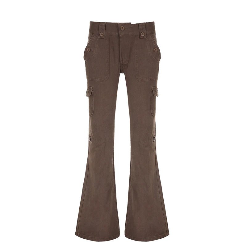 Vintage Y2K Brown Flared Jeans for Retro Aesthetic Outfits and Grunge Style Looks