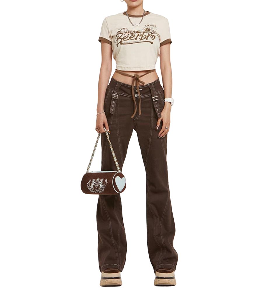 Vintage Y2K High Waist Brown Jeans for a Chic Grunge Aesthetic Look