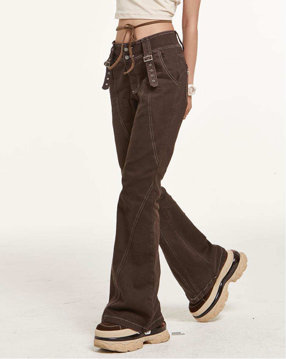 Vintage Y2K High Waist Brown Jeans for a Chic Grunge Aesthetic Look