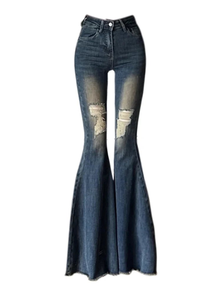 Vintage Y2K High-Waist Flare Jeans for Retro Aesthetic Outfits and Grunge Style