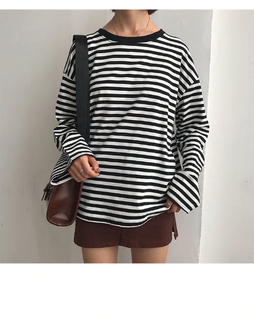 Vintage Y2K Loose Striped Long Sleeve Shirt - Retro Aesthetic Top for Trendy Outfits