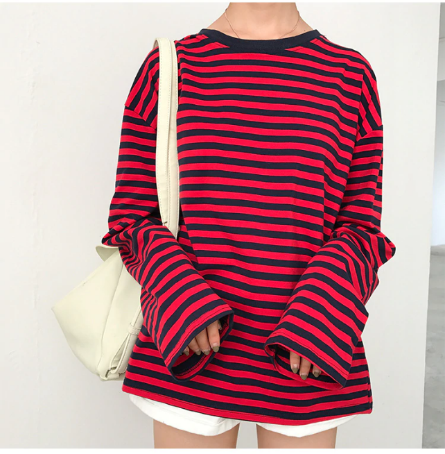 Vintage Y2K Loose Striped Long Sleeve Shirt - Retro Aesthetic Top for Trendy Outfits