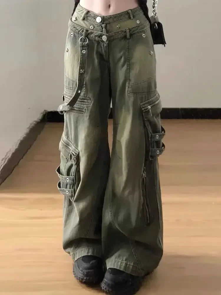 Vintage Y2K Loose Wide Leg Jeans for a Retro Grunge Aesthetic Look