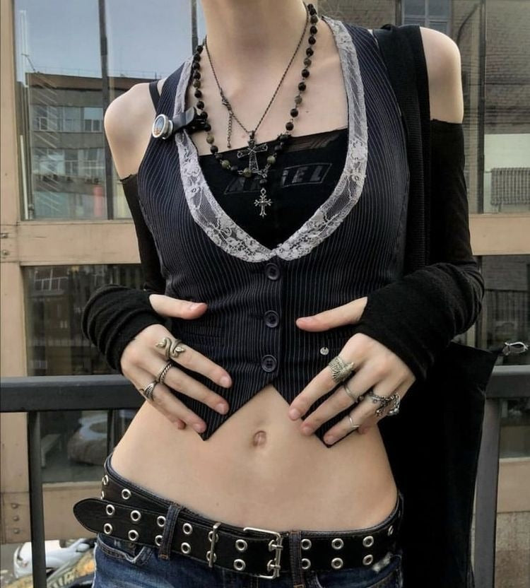 Whimsigoth Y2K Aesthetic Micro Vest - 90s Vintage Fairy Grunge Style Top