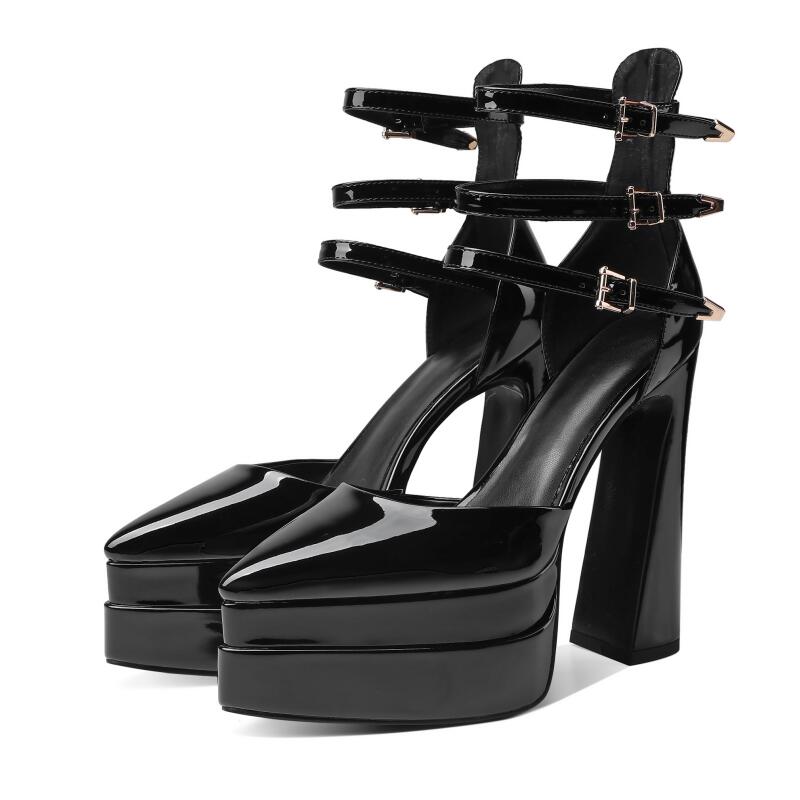 Womens Y2K Aesthetic Patent Leather Platform Heels with Pointed Toe for Trendy Style