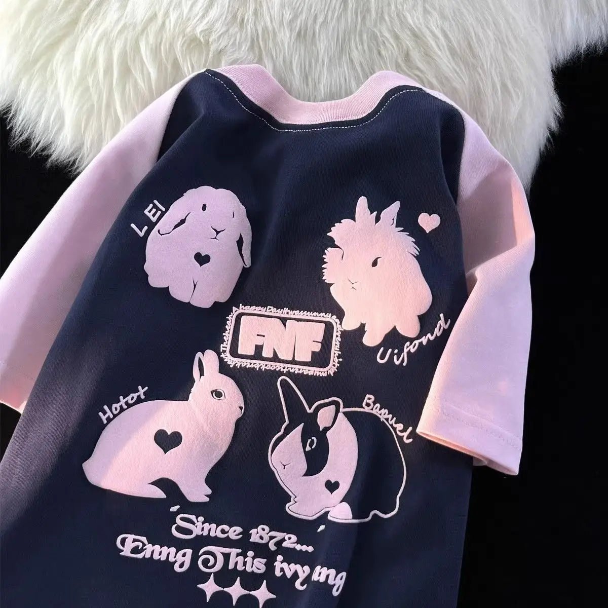 Y2K Aesthetic American Rabbit Raglan T-Shirt - Cute Vintage Style for Trendy Outfits