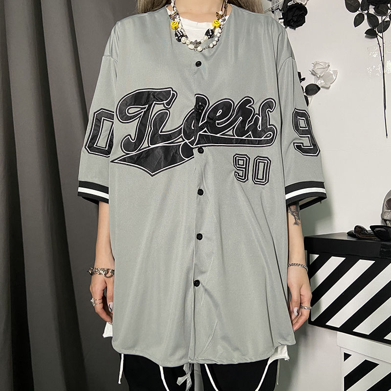 Y2K Aesthetic Baseball Hip Hop Shirt - Trendy Streetwear for Cool Casual Outfits