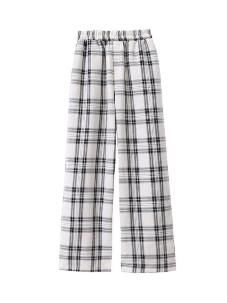 Y2K Aesthetic Blue Plaid Wide-Leg Pants for Trendy Coquette and Grunge Outfits