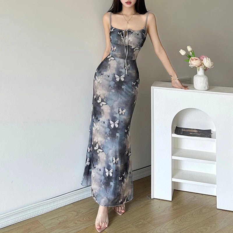 Y2K Aesthetic Butterfly Long Maxi Dress - Cute Boho Style for Effortless Summer Vibes