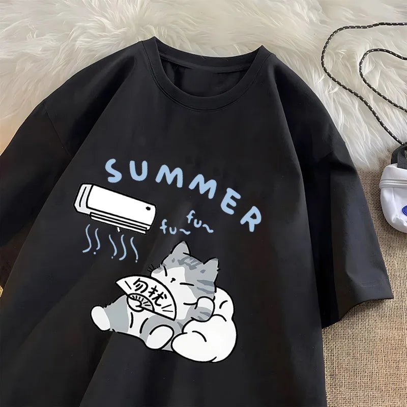 Y2K Aesthetic Cat Air Conditioner Graphic Tee - Cute and Comfy Top for Trendy Outfits