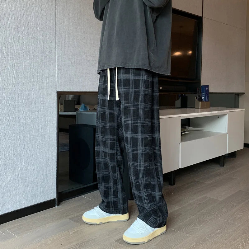 Y2K Aesthetic Checkered Corduroy Loose Sweatpants for Comfy Grunge Style Outfits