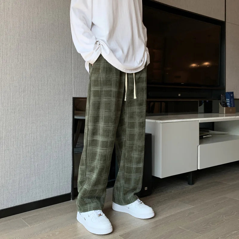 Y2K Aesthetic Checkered Corduroy Loose Sweatpants for Comfy Grunge Style Outfits