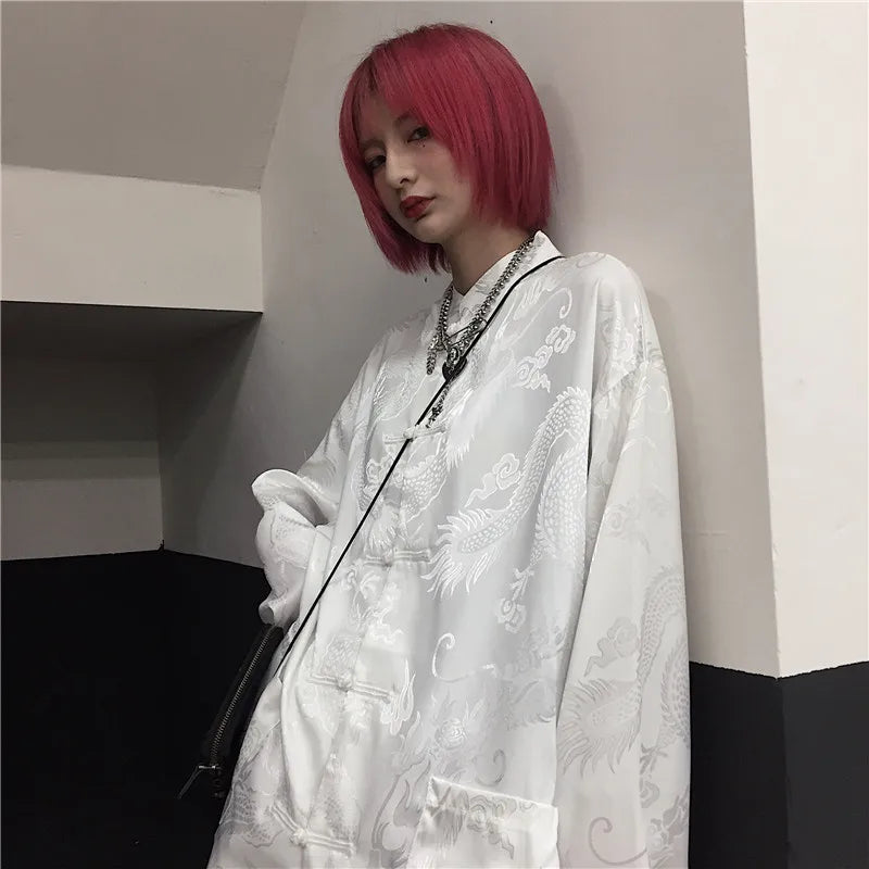 Y2K Aesthetic Chinese Dragon Harajuku Shirt - Trendy Grunge Style Top for Unique Outfits