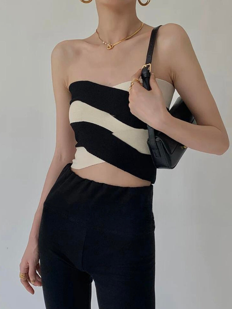 Y2K Aesthetic Contrast Color Tube Top - Trendy Cute Crop for Grunge and Coquette Styles