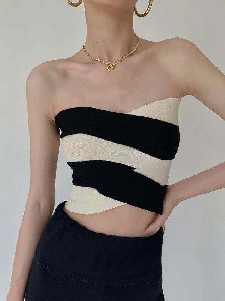 Y2K Aesthetic Contrast Color Tube Top - Trendy Cute Crop for Grunge and Coquette Styles