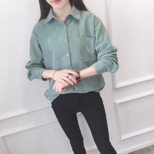 Y2K Aesthetic Corduroy Long Sleeve Casual Blouse for Trendy Coquette Style Outfits