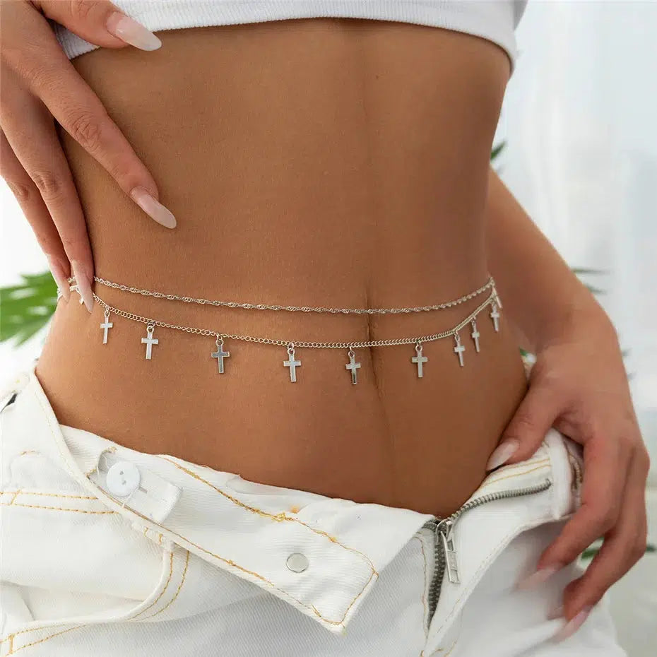 Y2K Aesthetic Cross Belly Chain - Trendy Coquette Style Accessory for Fashion Lovers