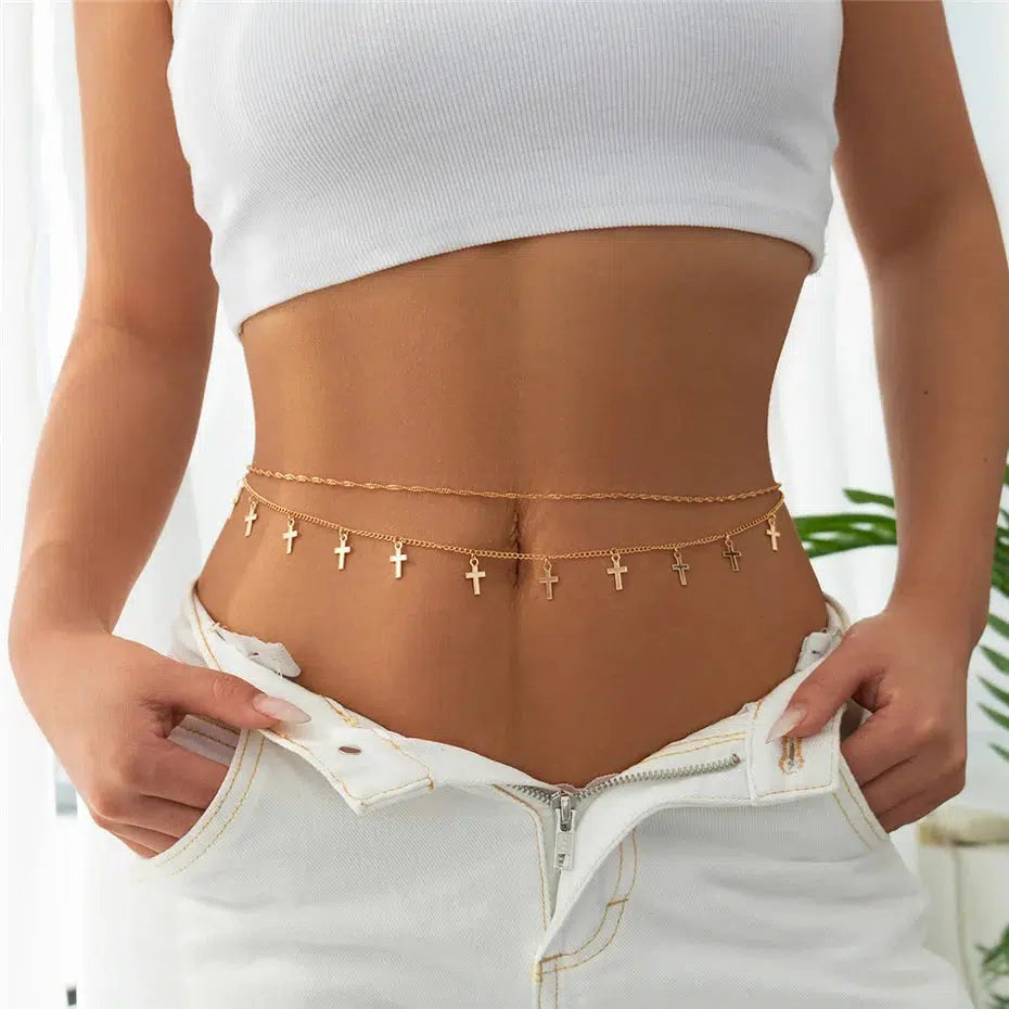 Y2K Aesthetic Cross Belly Chain - Trendy Coquette Style Accessory for Fashion Lovers