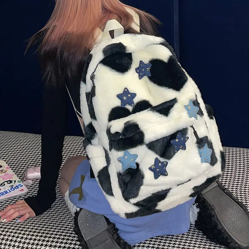 Y2K Aesthetic Cute Fluffy Backpack for Coquette and Grunge Style Outfits