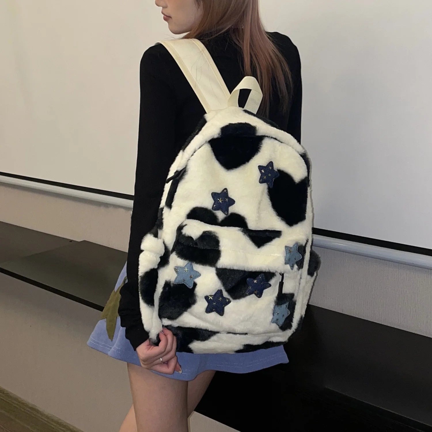 Y2K Aesthetic Cute Fluffy Backpack for Coquette and Grunge Style Outfits