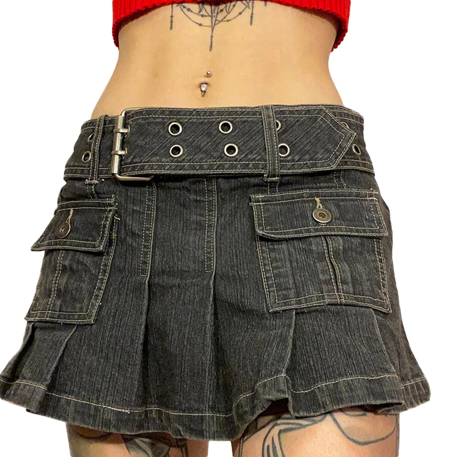 Y2K Aesthetic Denim Mini Skirt - Trendy Cargo Style for Chic Outfits