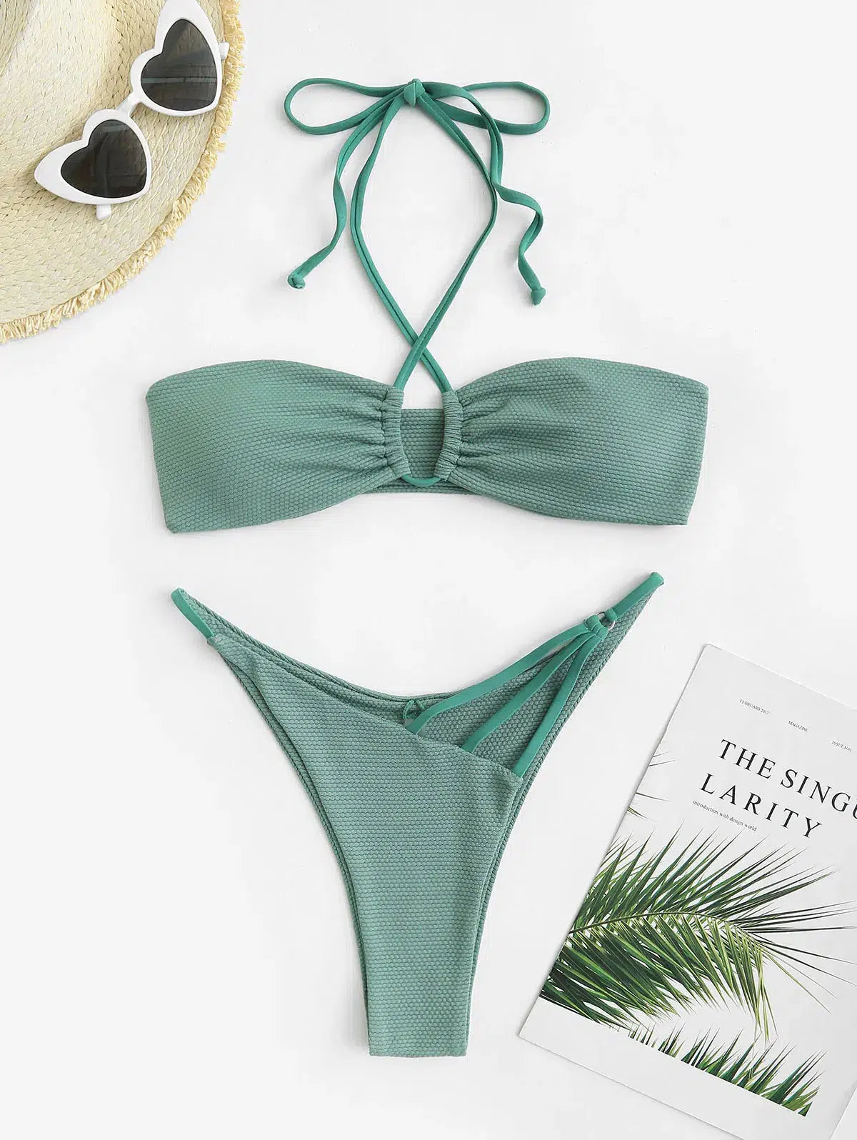 Y2K Aesthetic Drawstring Halter Tie Bikini Set for Trendy Summer Vibes