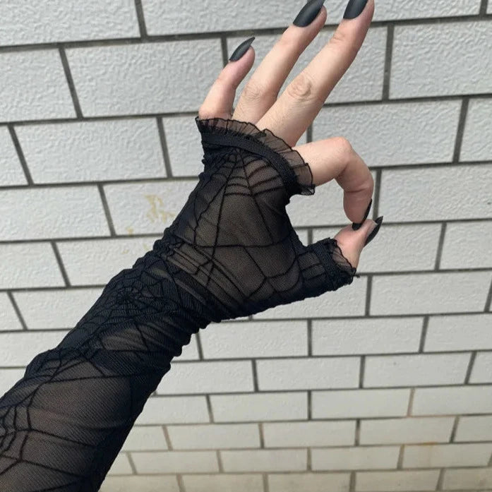 Y2K Aesthetic Harajuku Dark Spider Gloves for Grunge and Coquette Style Outfits