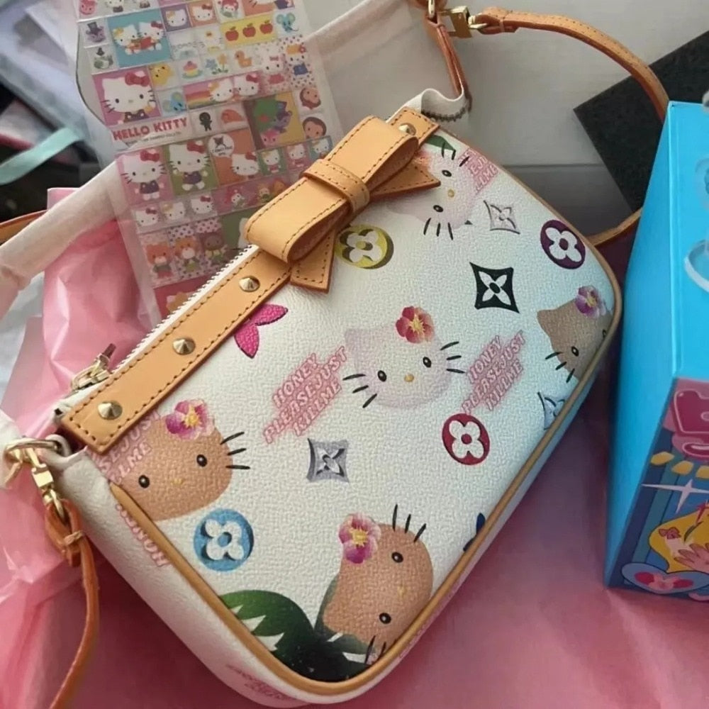 Y2K Aesthetic Hello Kitty Monogram Handbag - Cute Purse for Coquette and Grunge Styles