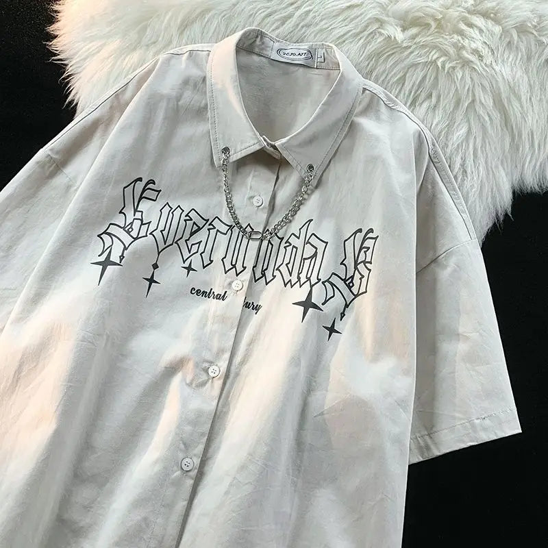 Y2K Aesthetic Hip-Hop Short Sleeve Shirt - Trendy Grunge Style for Effortless Cool