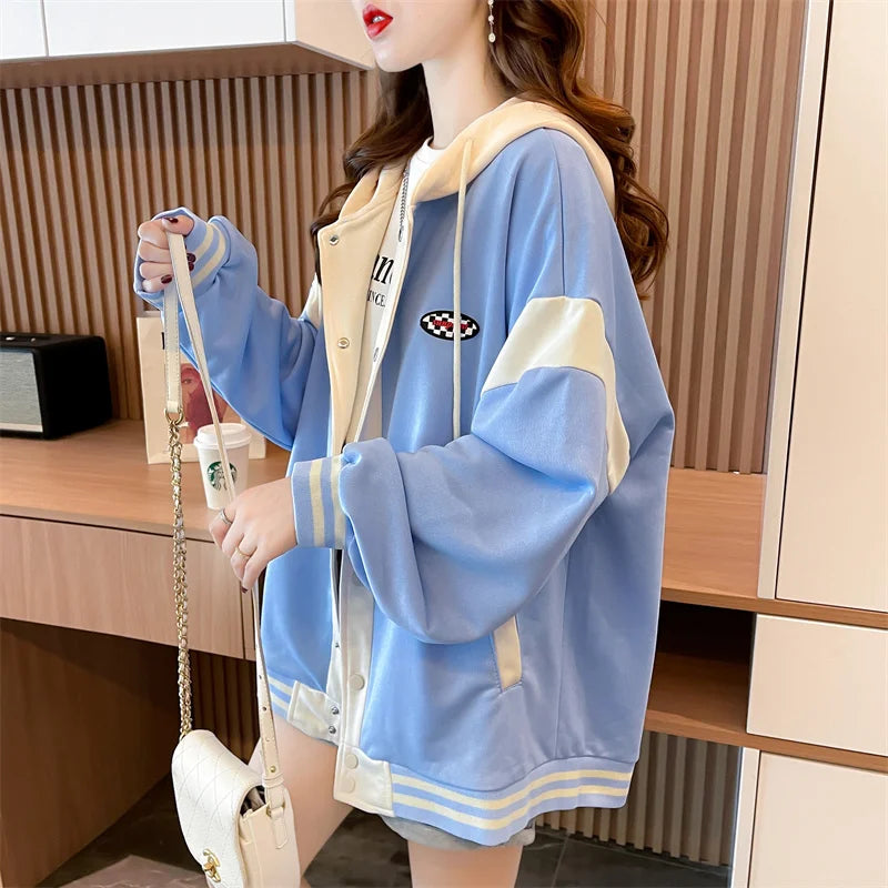 Y2K Aesthetic Hooded Baseball Jacket for Trendy Grunge and Coquette Style Outfits