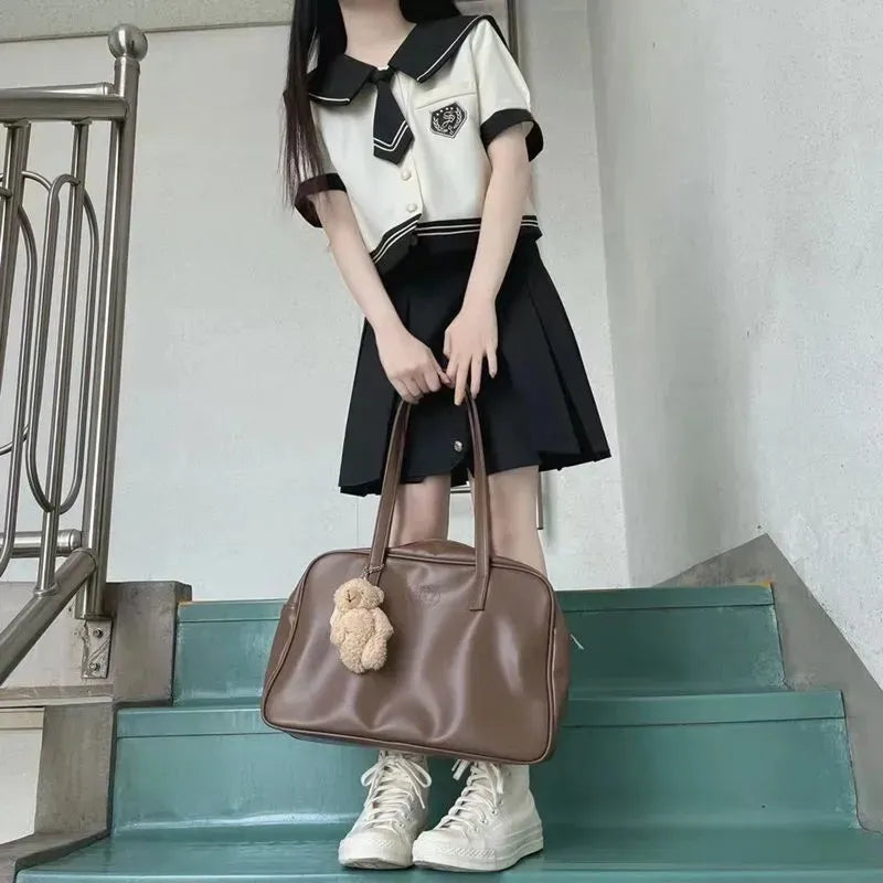 Y2K Aesthetic Japanese School Girl Uniform Set - Cute Top & Pleated Skirt