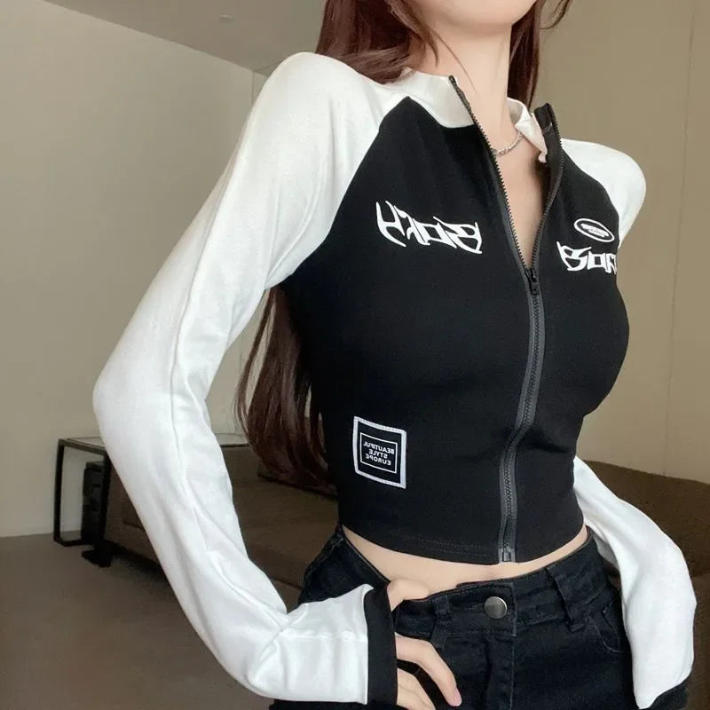 Y2K Aesthetic Korean Zipper Hoodie for Trendy Streetwear Style